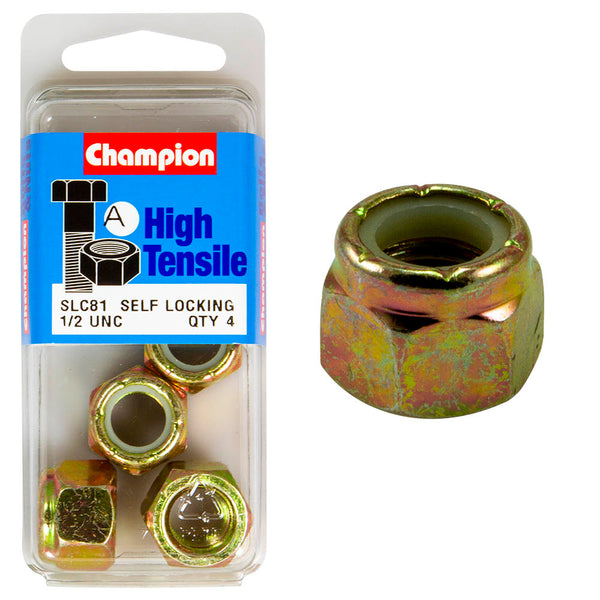 Champion 1/2" UNC Self Locking Nylon Nuts Pack - SLC81